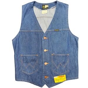 Vintage Wrangler Denim Vest New With Tags No Fault Denim Made USA Size M